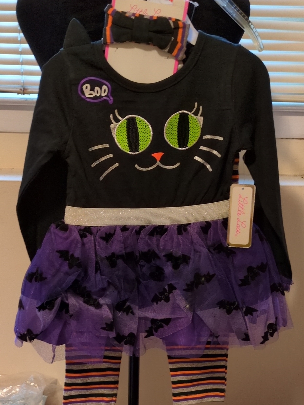 Little Lass 3 pc. Multicolor Halloween with bats Tutu Dress/Leggings/Headband 3T